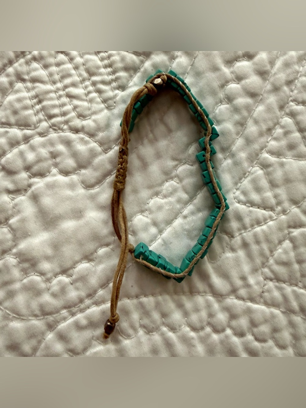 Turquoise Square Bead Stackable Boho Bracelet Adjustable Macramé Cord Handmade